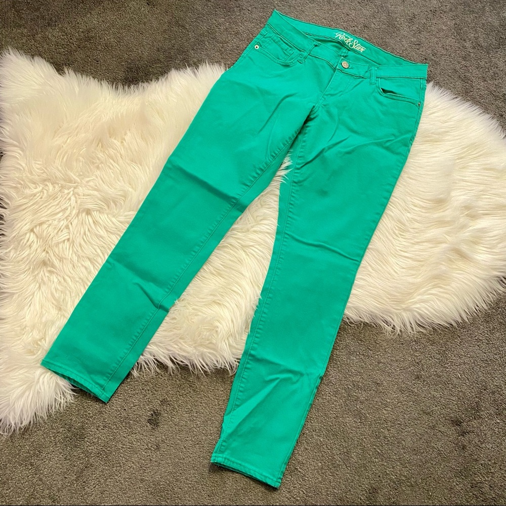 Bright green skinny jeans